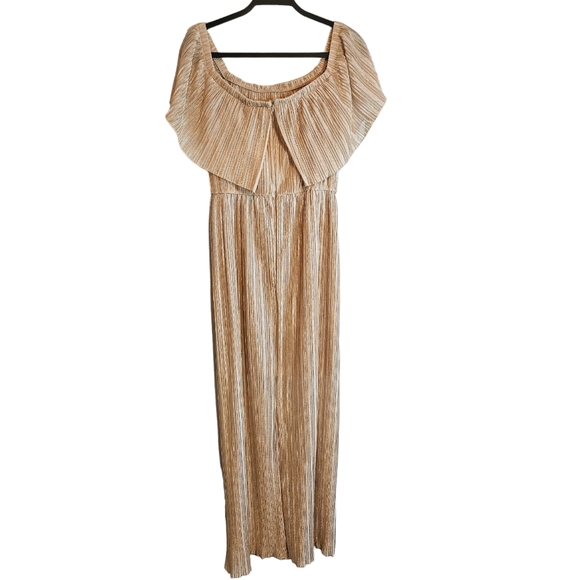 Dress the Population Gold Metallic Athena Pleated Off The Shoulder Maxi Dress - Picture 2 of 8